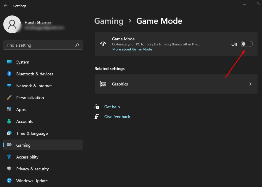 Turn off the toggle for gaming mode
