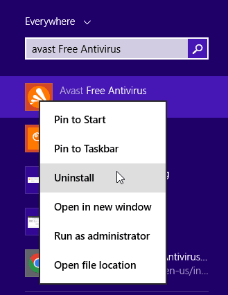 uninstall antivirus