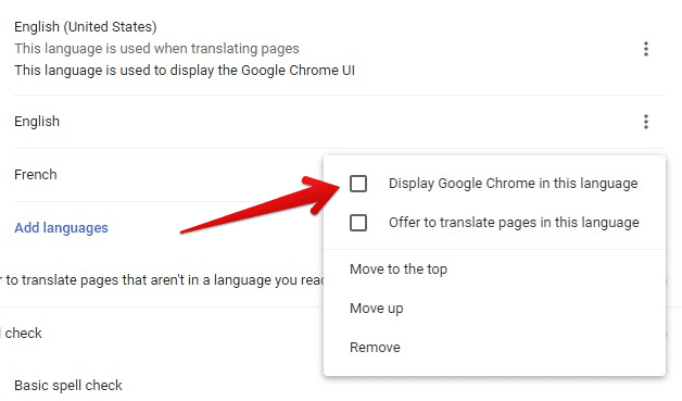 Display Google Chrome in this language