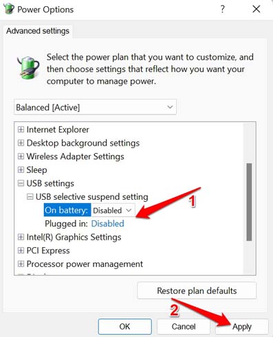 disable USB selective suspend settings to fix mouse not working