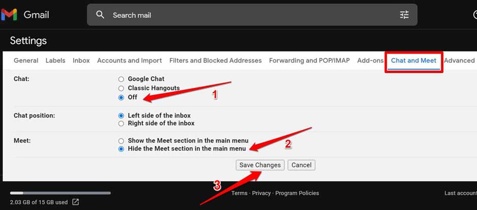 disable sidebar on Gmail