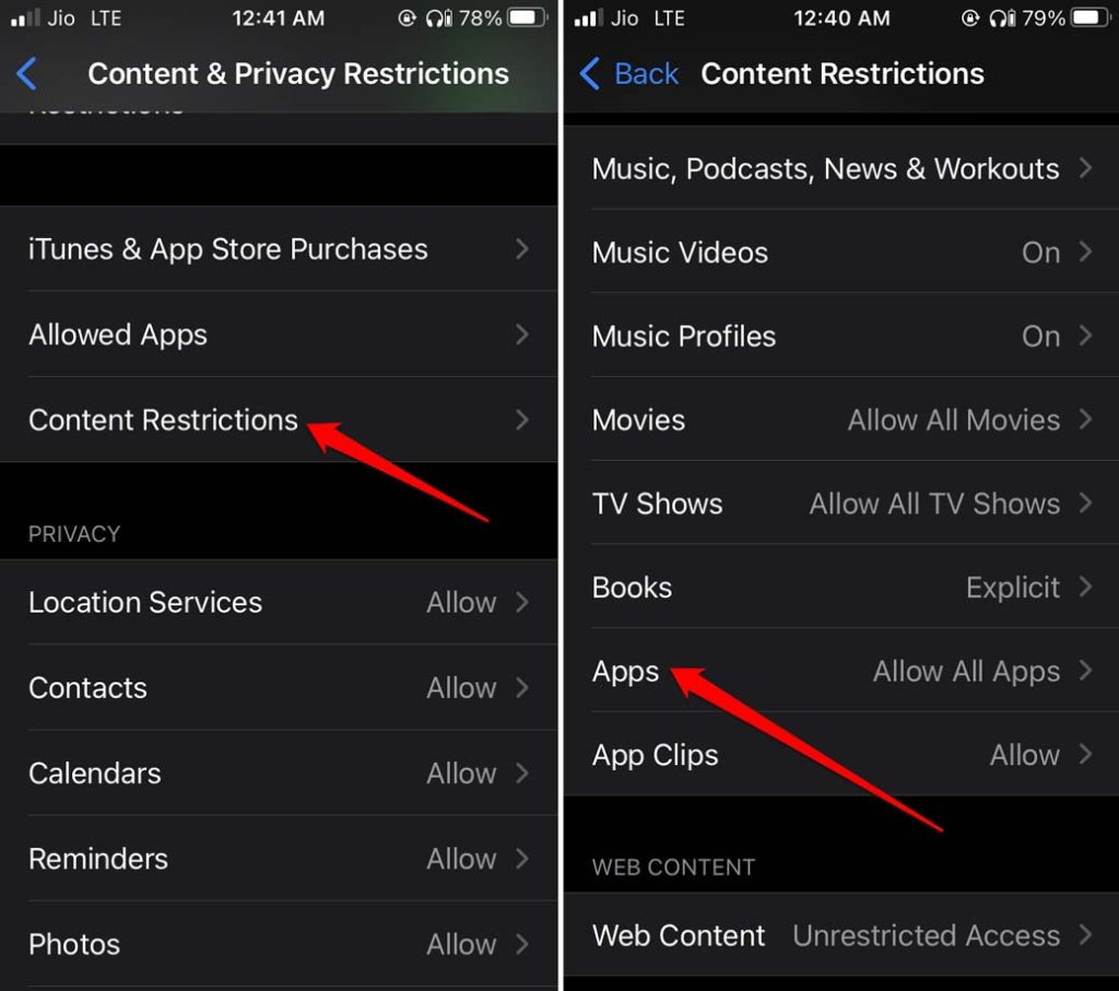 remove content restriction for apps