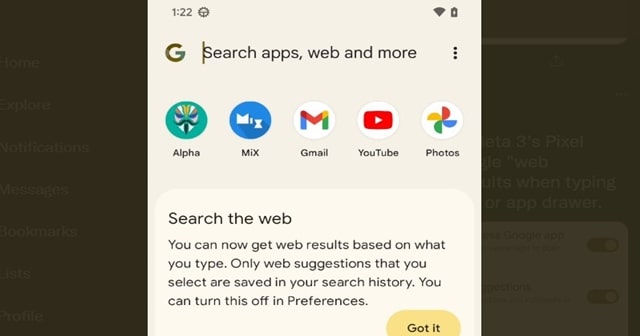 Android 13 Beta 3 agrega sugerencias de búsqueda en Pixel Launcher