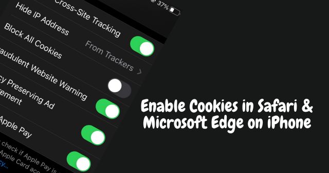 Habilitar cookies en Safari Microsoft Edge en iPhone