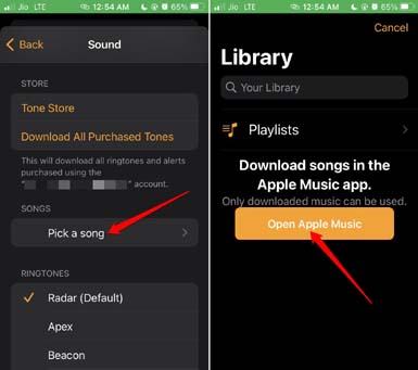 change alarm sound on iPhones to Apple music song
