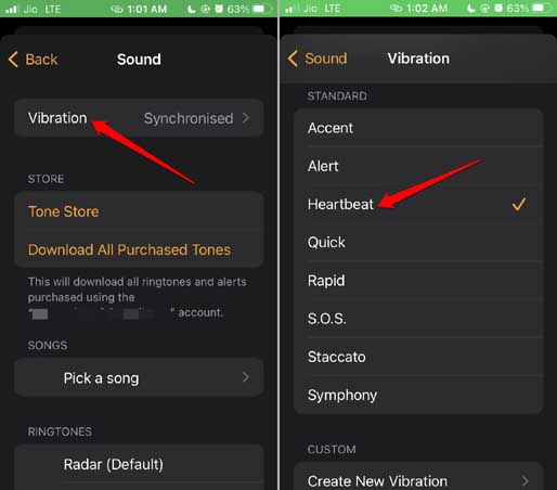 change stock vibration sound of Alarm in iPhone