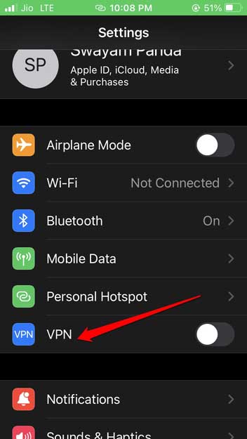 deshabilitar VPN en iPhone