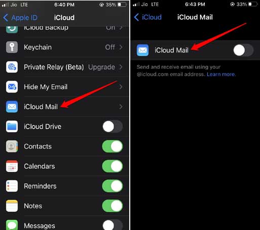 disable iCloud mail app on iPhone