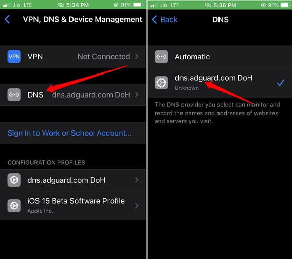 habilitar adguard DNS en iPhone