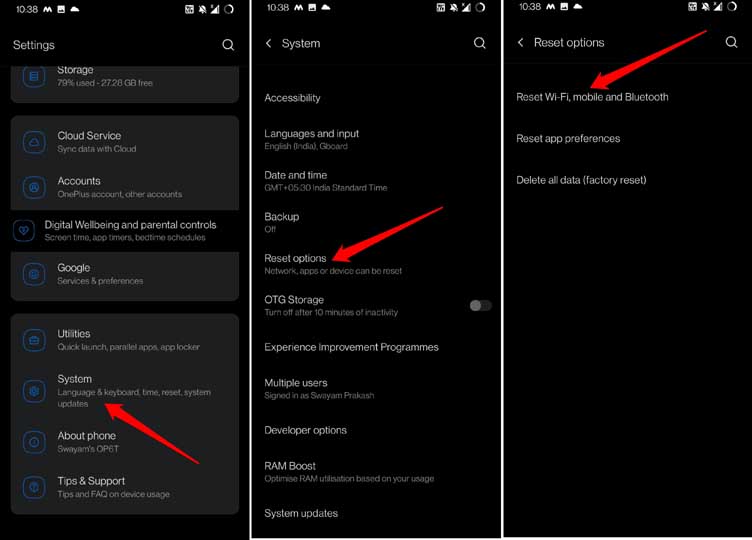 reset network settings in Android