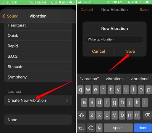 set custom vibration for alarm in iPhone