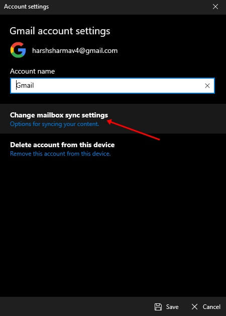 Change mailbox sync settings