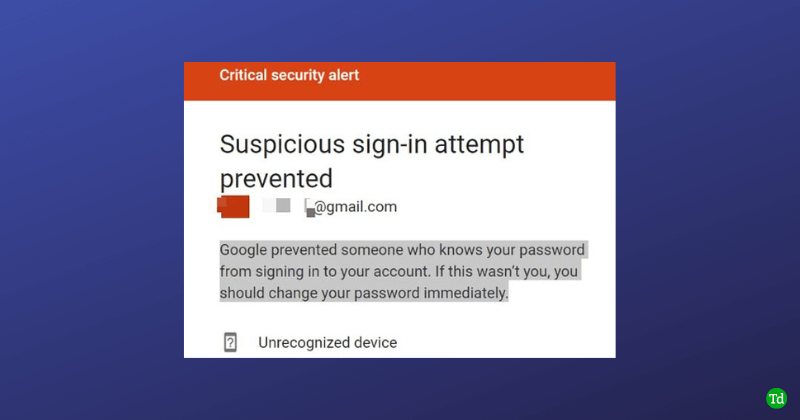 Google Suspicious Sign-in Attempt Prevented