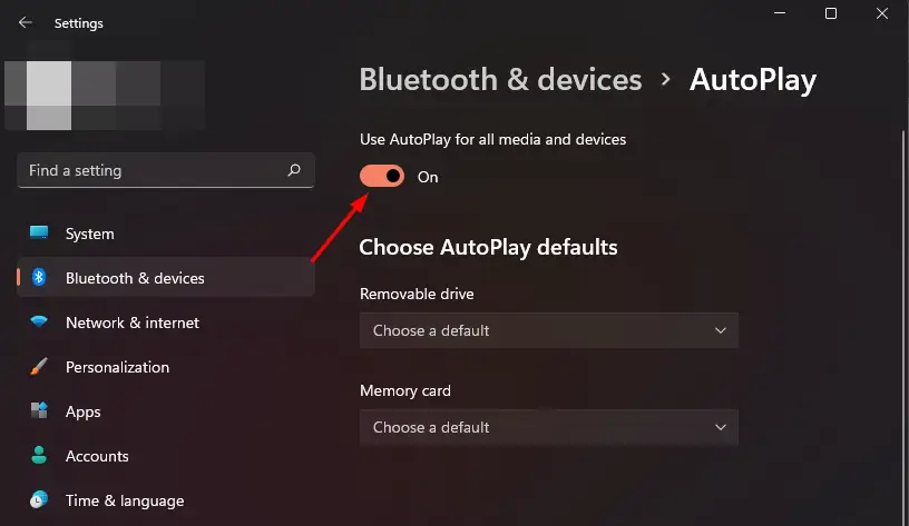 Toggle Use AutoPlay for all media and devices