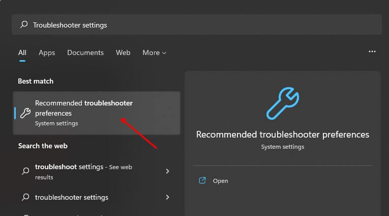 Troubleshooter settings