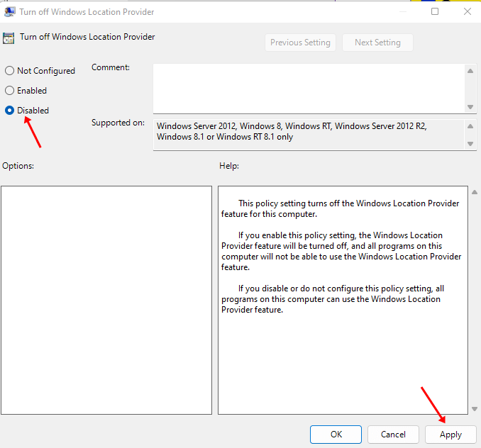 Desactivar el proveedor de ubicación de Windows 1