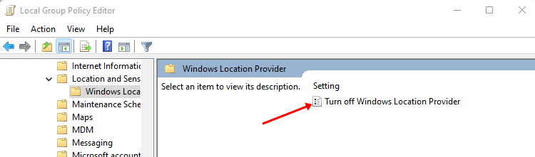 Desactivar el proveedor de ubicación de Windows