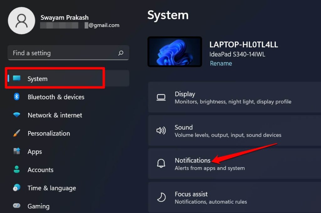 Windows notifications settings