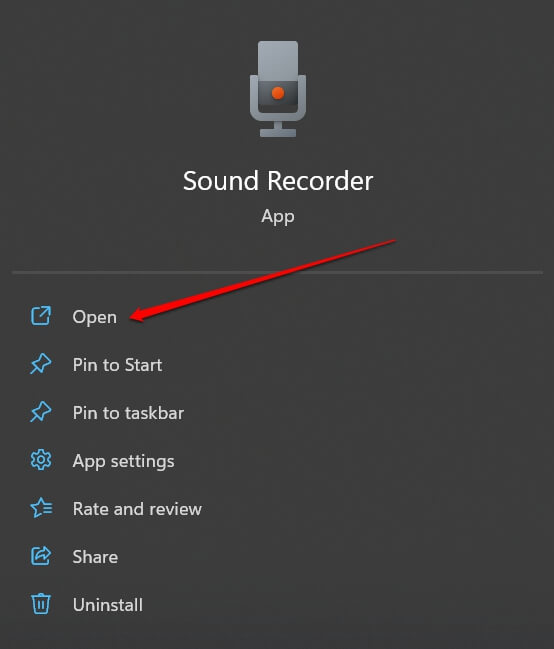 iniciar la aplicación Grabadora de sonido Windows
