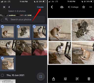 make collage on iPhone using google Photos app