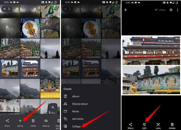 put two pictures side by side on Android using Google Photos