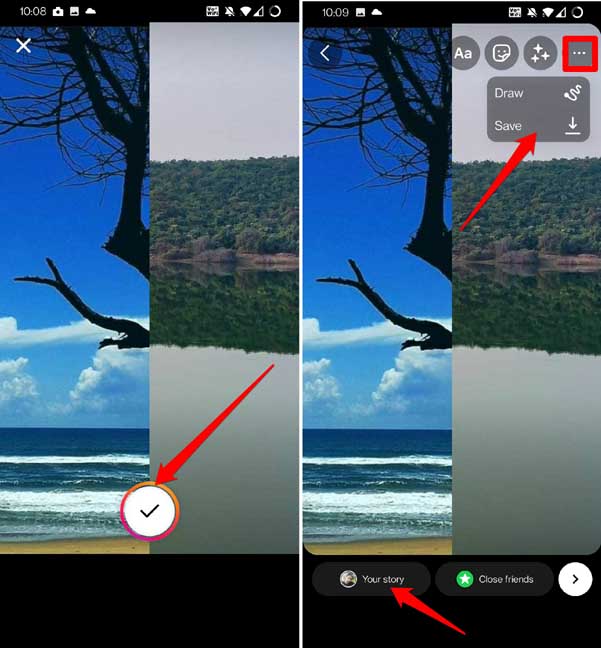 put two pictures side by side on Android using Instagram