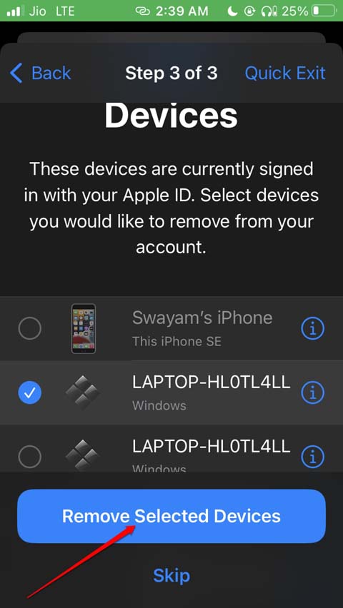 remove selected devices