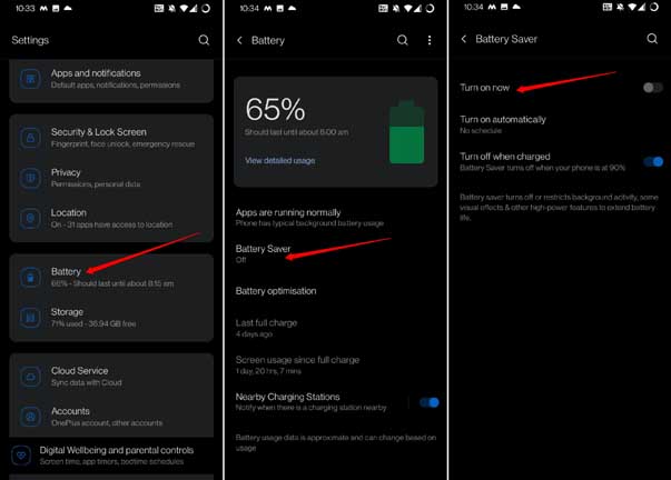 turn off battery saver mode Android