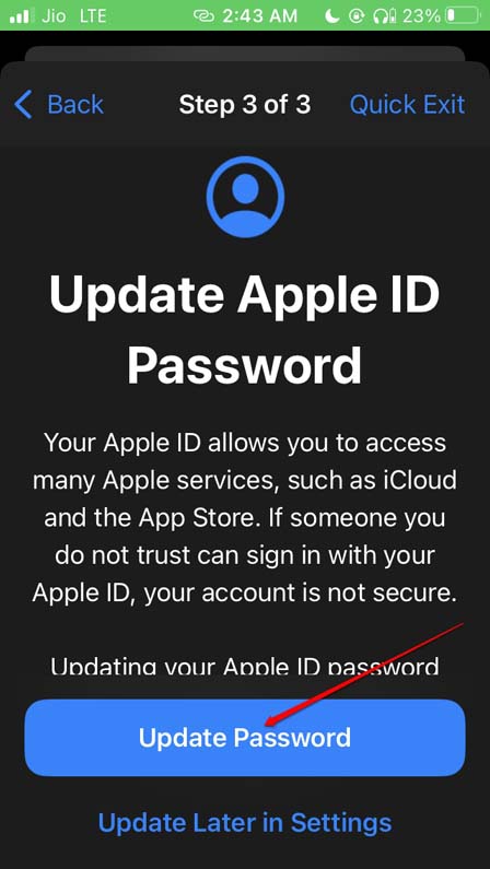 actualizar la contraseña de ID de Apple