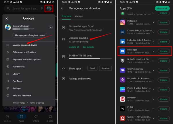 update Messages app fix notifications not showing