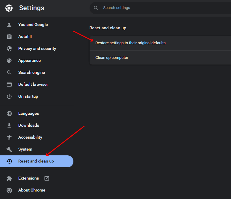 Restore settings to their original defaults 