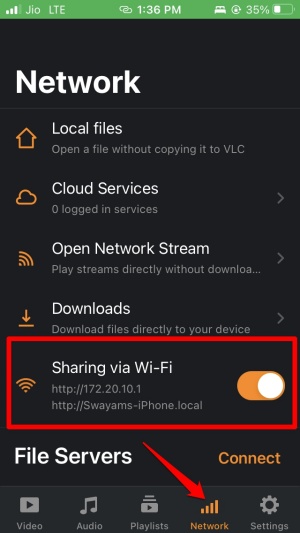 enable sharing via WiFi using VLC