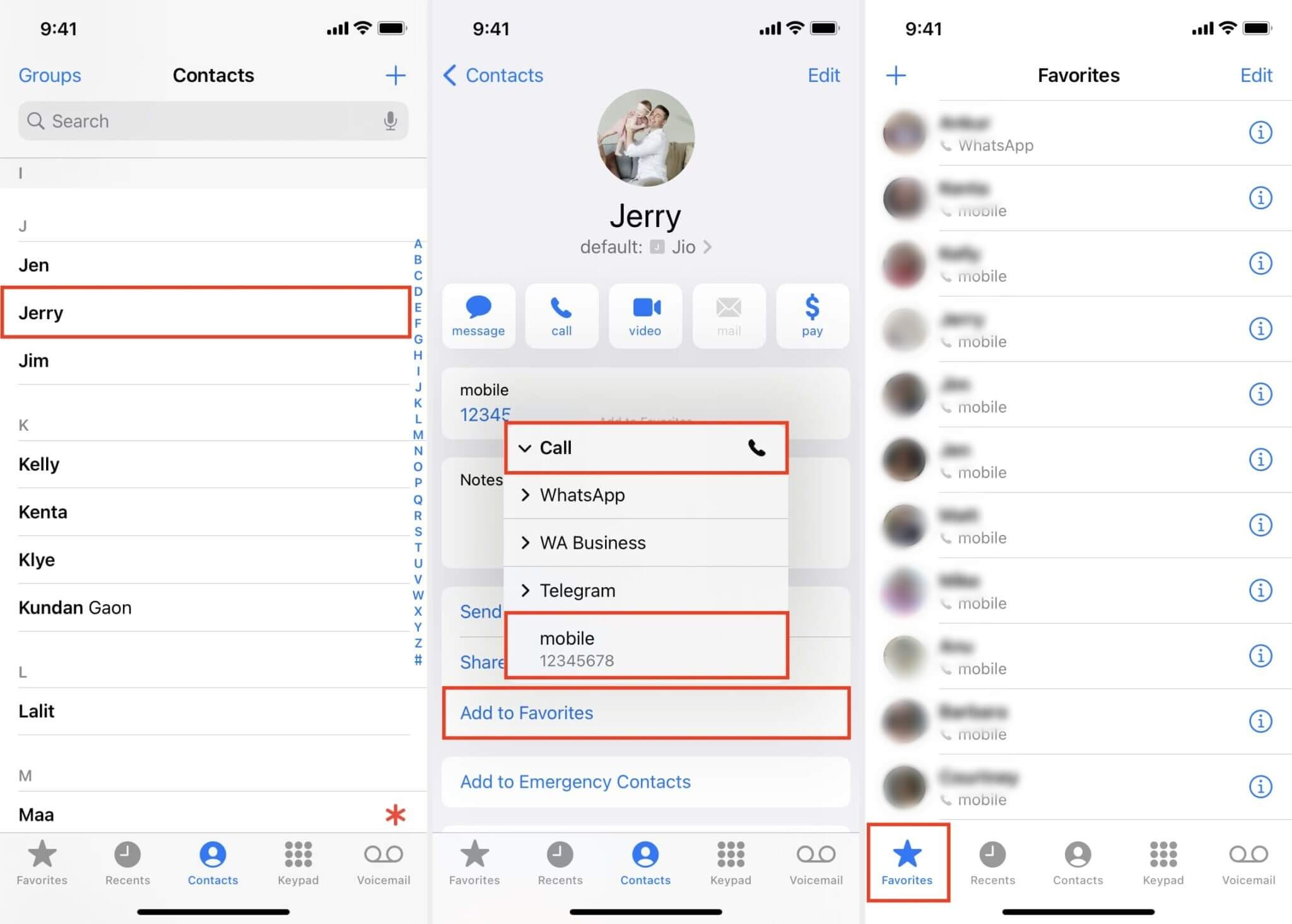 Speed Dial Using Contacts App Favorites Feature