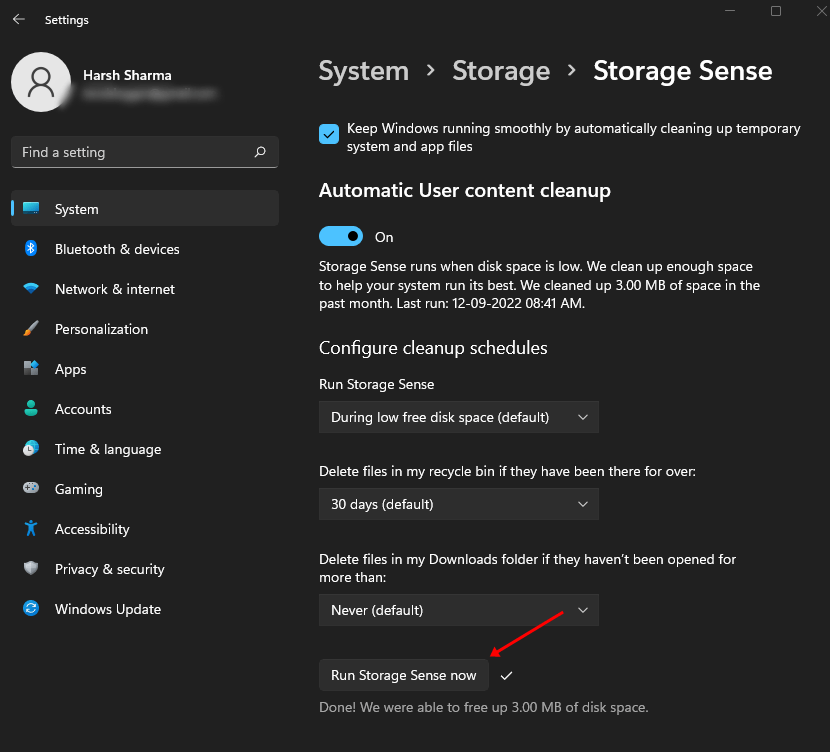 run storage sense