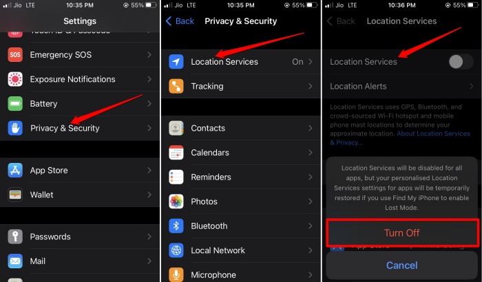 turn off location services iPhone