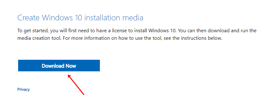 Download Now under the Windows 10 Installation Media