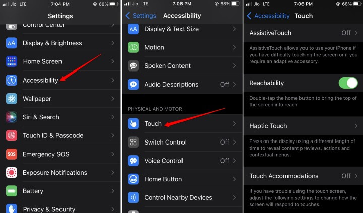 iOS touch settings under Accesibility