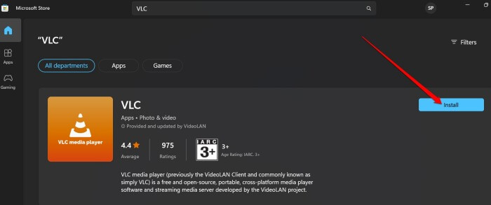 install VLC media player from microsoft store