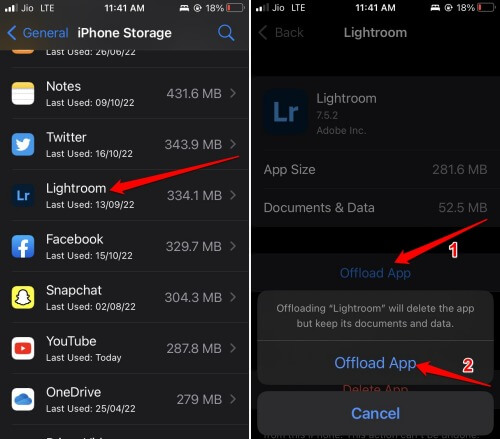 offload app to clear cache without deleting app iOS