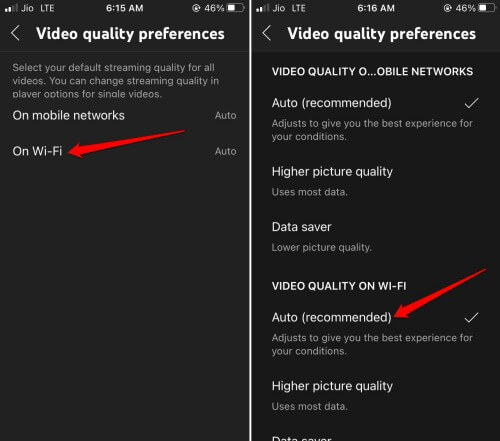 set video quality preference on WiFi network