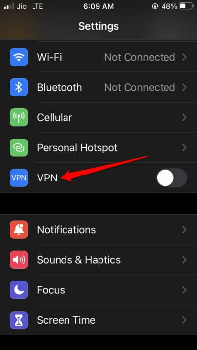 turn off VPN iPhone