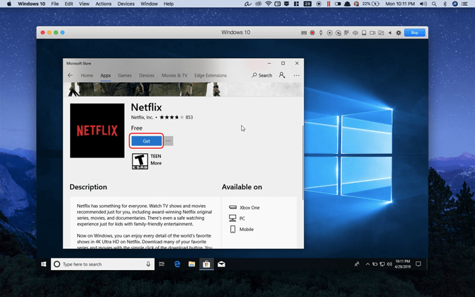 Microsoft Store, search for Netflix