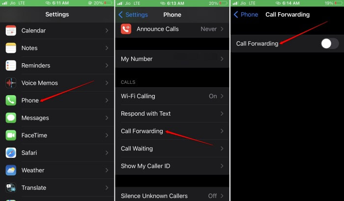 disable call forwarding iOS