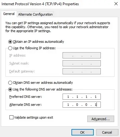Use the following DNS server addresses