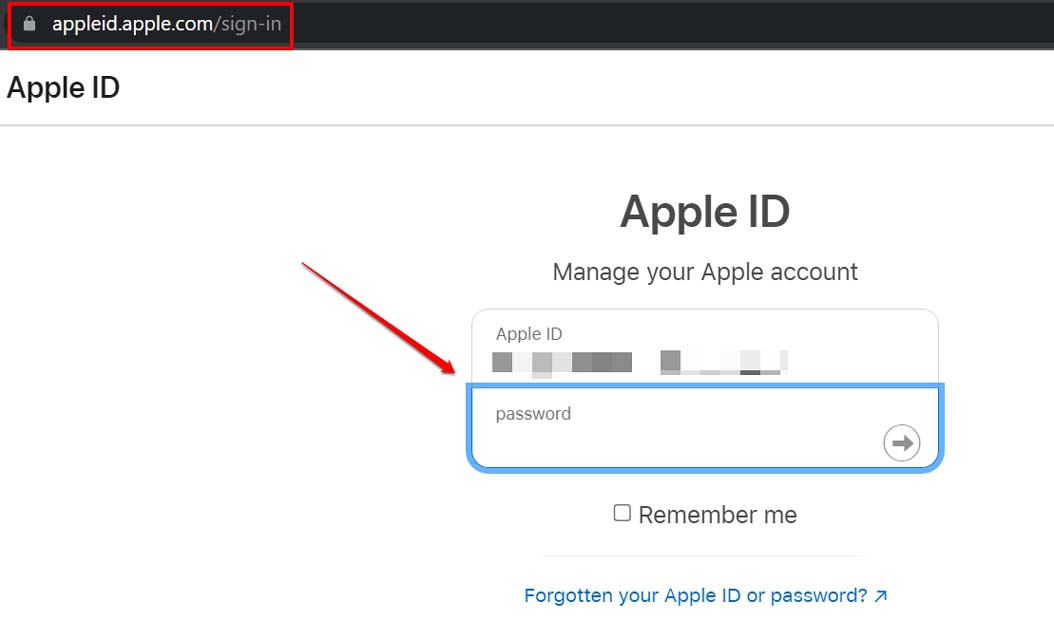 sign into Apple ID from browser