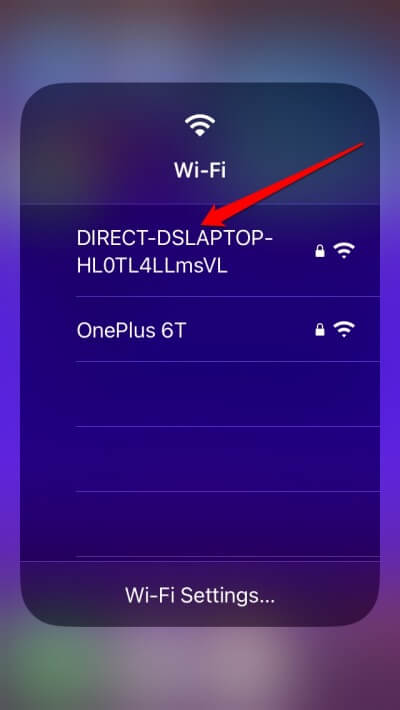 tap on WiFi network to connect
