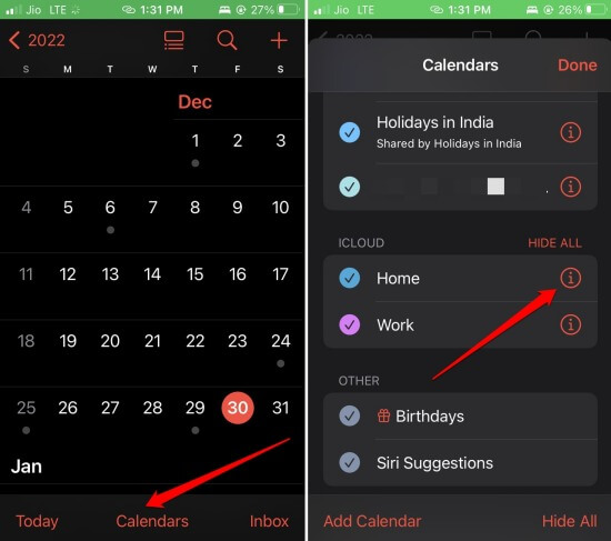 Calendars in iPhone