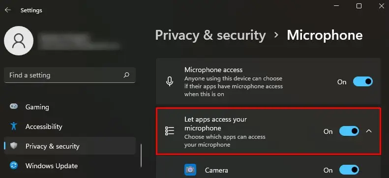 Let apps access your microphone