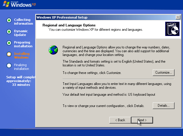 Regional and Language options