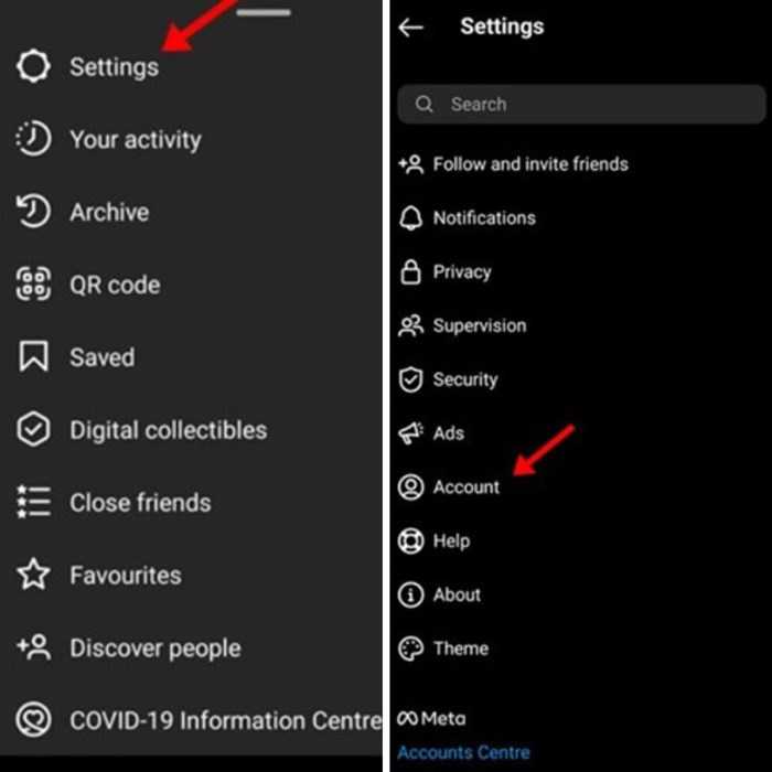 settings and account